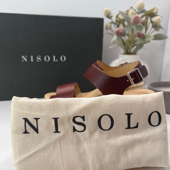 Nisolo Burgundy Leather Mules with Wooden Heel - Picture 13 of 13